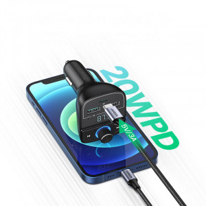 Bluetooth 5.0 FM трансмитер за кола UGREENсъс зарядно 3x USB Type A / четец за SD и Micro SD карти 4.8A (CD229) черен - Img 4
