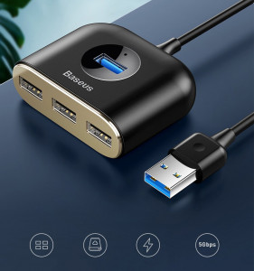 USB хъб BASEUS Square round 4в1 USB Type A 3.0 към USBType A 3.0 / 3x USB Type A 2.0 1m (CAHUB-AY01) черен - Img 8