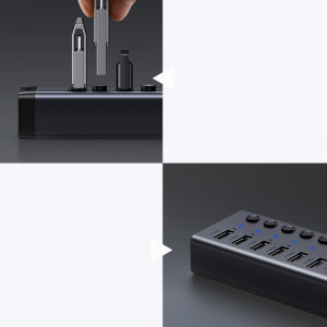 USB хъб UGREEN 7в1 USB Type C към 7x USB Type A 3.0 PD DC 12V (CM481) сив - Img 16