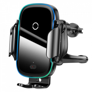 Автоматична смарт стойка за телефон за кола тип скоба за вентилационен отвор BASEUS Smart Vehicle с безжично зарядно Qi 15W (WXHW03-01) черна - Img 4
