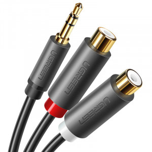 Аудио кабел UGREEN жак 3.5mm (мъжко) към 2x RCA (чинч) (женско) 0.25m сив (AV109) - Img 1