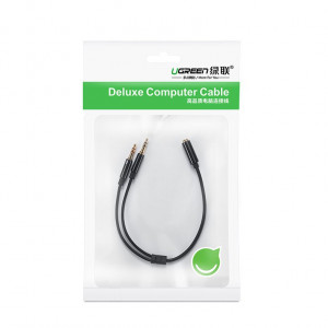Аудио сплитер UGREEN 2x жак 3.5mm (мъжко за микрофон и слушалки) към жак 3.5mm (женско) 0.2m черен (AV140 20899) - Img 5