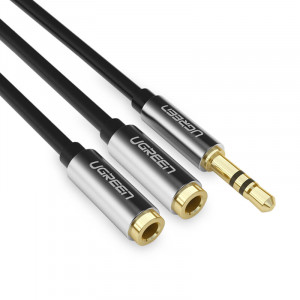 Аудио сплитер UGREEN AV123 жак 3.5mm (мъжко) към 2х жак 3.5mm (женско) 0.2m черен - Img 1