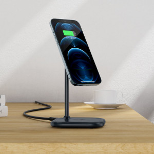 Безжично зарядно със стойка ACEFAST Qi 15W за iPhone (поддържа Magsafe) и AirPods (E6) сиво - Img 7