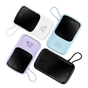 Външна батерия BASEUS Qpow Digital дисплей 10000mAh 22.5W с бързо зареждане / PD / SCP / FCP с вграден USB-C кабел черна - Img 8