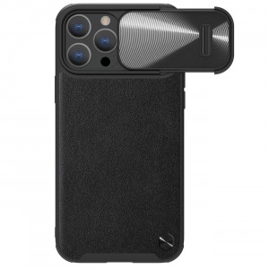 Гръб от естествена кожа с подвижно покритие за камерата NILLKIN CamShield Leather S - iPhone 14 Pro Max черен - Img 1