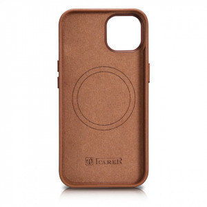 Гръб от естествена кожа iCARER Leather MagSafe - iPhone 14 кафяв - Img 3