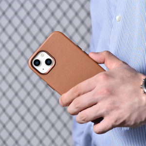 Гръб от естествена кожа iCARER Leather MagSafe - iPhone 14 кафяв - Img 20