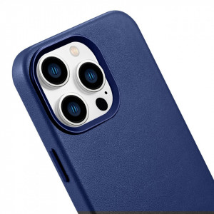 Гръб от естествена кожа iCARER Leather MagSafe - iPhone 14 Pro Max син - Img 9