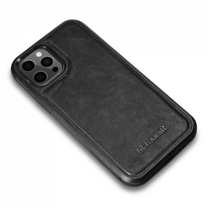 Гръб от естествена кожа iCARER Leather Oil Wax MagSafe - iPhone 12 Pro Max черен - Img 3