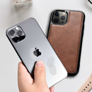 Гръб от естествена кожа iCARER Leather Oil Wax MagSafe - iPhone 12 Pro Max черен - Img 9