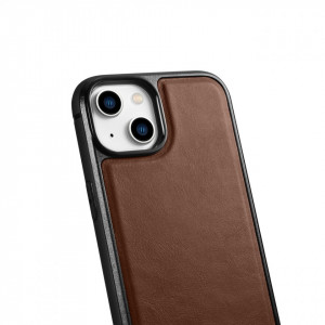 Гръб от естествена кожа iCARER Leather Oil Wax MagSafe - iPhone 14 кафяв - Img 5