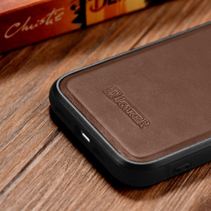 Гръб от естествена кожа iCARER Leather Oil Wax MagSafe - iPhone 14 кафяв - Img 13