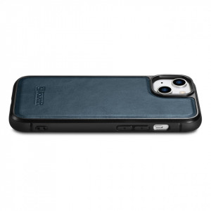 Гръб от естествена кожа iCARER Leather Oil Wax MagSafe - iPhone 14 син - Img 10