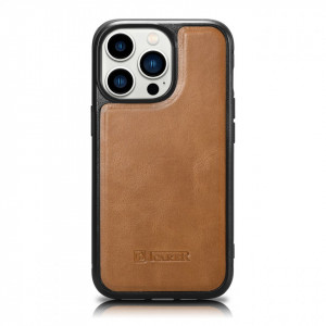 Гръб от естествена кожа iCARER Leather Oil Wax MagSafe - iPhone 14 Pro кафяв - Img 1