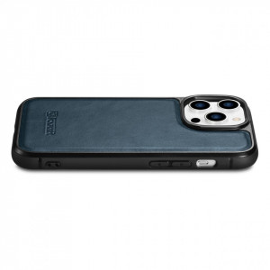 Гръб от естествена кожа iCARER Leather Oil Wax MagSafe - iPhone 14 Pro син - Img 10
