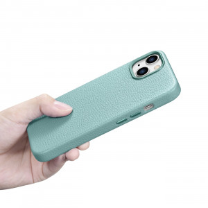 Гръб от естествена кожа iCARER Litchi Premium MagSafe - iPhone 14 зелен - Img 20