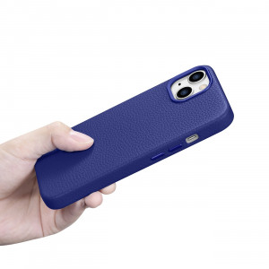 Гръб от естествена кожа iCARER Litchi Premium MagSafe - iPhone 14 Plus тъмносин - Img 20