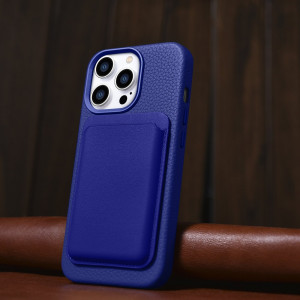 Гръб от естествена кожа iCARER Litchi Premium MagSafe - iPhone 14 Pro тъмносин - Img 15