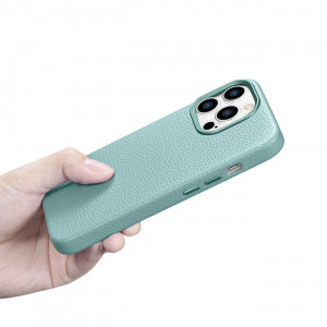 Гръб от естествена кожа iCARER Litchi Premium MagSafe - iPhone 14 Pro зелен - Img 20