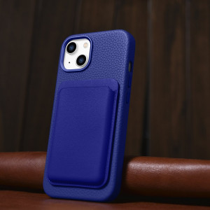 Гръб от естествена кожа iCARER Litchi Premium MagSafe - iPhone 14 тъмносин - Img 15