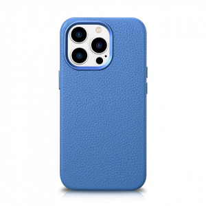 Гръб от естествена кожа iCARER Litchi Premium MagSafe - Leather Case - iPhone 14 Pro Max светлосин - Img 1