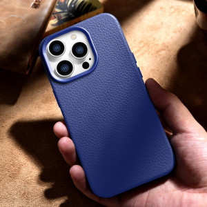 Гръб от естествена кожа iCARER Litchi Premium MagSafe - Leather Case - iPhone 14 Pro Max тъмносин - Img 17