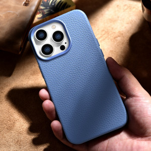 Гръб от естествена кожа iCARER Litchi Premium MagSafe - Leather Case - iPhone 14 Pro Max светлосин - Img 17