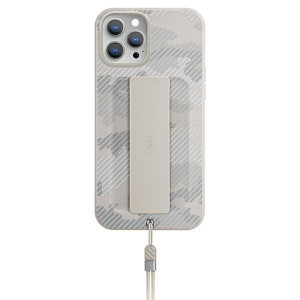 Гръб с лентов държач и каишка UNIQ Heldro с антимикробно покритие - iPhone 12 Pro Max бежов камуфлаж / слонова кост - Img 1