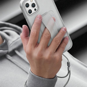 Гръб с лентов държач и каишка UNIQ Heldro с антимикробно покритие - iPhone 12 Pro Max бяла скреж - Img 5