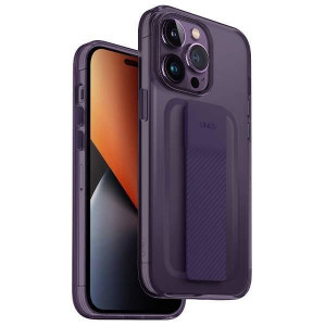 Гръб с лентов държач и каишка UNIQ Heldro с антимикробно покритие - iPhone 14 Pro Max лилава смокиня - Img 1