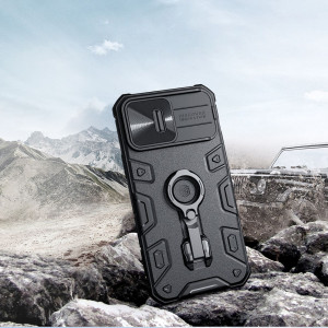 Гръб с подвижно покритие за камерата и ринг държач NILLKIN CamShield Armor Pro MagSafe - iPhone 14 Pro Max син - Img 6