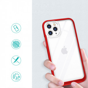 Гръб Clear 3в1 с гел рамка - iPhone 11 Pro Max червен - Img 2