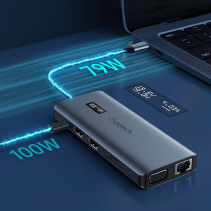 Докинг станция с дисплей CHOETECH 12в1 USB Type C към USB Type C / USB Type A / HDMI / VGA / мини жак 3.5mm / четец за SD и Micro SD карти (HUB-M26) сива - Img 3