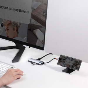Докинг станция BASEUS Metal Gleam Series 5в1 USB Type C към HDMI / 3x USB Type A / USB Type C Power Delivery 30Hz Version сива - Img 17
