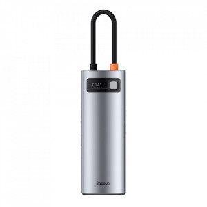 Докинг станция BASEUS Metal Gleam Series 7в1 USB Type C към USB Type C / 2x USB Type A 3.0 / USB Type C Power Delivery / HDMI / четец за SD и Micro SD карти (WKWG020113) сива - Img 7
