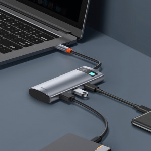 Докинг станция BASEUS Metal Gleam Series 7в1 USB Type C към USB Type C / 2x USB Type A 3.0 / USB Type C Power Delivery / HDMI / четец за SD и Micro SD карти (WKWG020113) сива - Img 17
