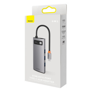 Докинг станция BASEUS StarJoy 6в1 USB Type C към 3x USB Type A / HDMI / RJ45 / USB Type C Power Delivery сива - Img 5