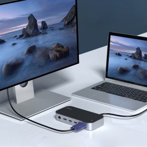 Докинг станция CHOETECH M52 USB Type C към USB Type C Power Delivery / USB Type C / USB Type A / HDMI / VGA / четец за SD и Micro SD карти / RJ45 / мини жак 3.5mm сива - Img 11