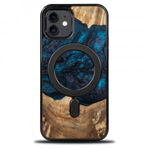 Дървен гръб BEWOOD Unique Wood and Resin MagSafe - iPhone 12 / 12 Pro Neptune тъмносин / черен - Img 1