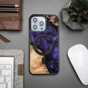 Дървен гръб BEWOOD Unique Wood and Resin MagSafe - iPhone 14 Pro Max Violet черен / лилав - Img 3