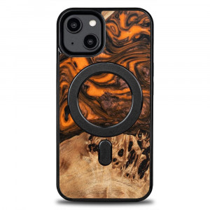 Дървен гръб BEWOOD Unique Wood and Resin MagSafe - iPhone 15 Plus оранжев / черен - Img 1