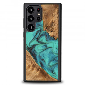 Дървен гръб BEWOOD Unique Wood and Resin - Samsung Galaxy S23 Ultra Turquoise тюркоаз / черен - Img 1