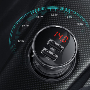 Зарядно за кола BASEUS 24W 4.8A 2x USB Type A с LCD дисплей (CCBX-0G) сиво - Img 9