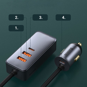 Зарядно за кола BASEUS Share Together 120W USB Type C с удължител за задната седалка 2x USB Type A / USB Type C PPS PD QC (CCBT-A0G) сиво - Img 12