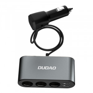 Зарядно за кола DUDAO 60W 2x USB Type A / 3x вход за запалка с кабел и LED дисплей (R1Pro) черно - Img 4