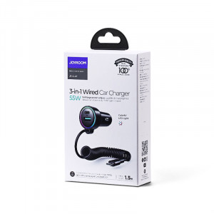 Зарядно за кола JOYROOM 3в1 55W USB Type A / USB Type C с кабел USB Type C 1.5m (JR-CL07) черно - Img 5