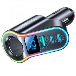 Зарядно за кола JOYROOM 4в1 150W USB Type A / 2x USB Type C / вход за запалка PD QC3.0 с LED дисплей (JR-CL21) черно - Img 3