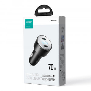 Зарядно за кола JOYROOM 70W 2x USB Type C с LED диспелй (JR-CCD02) черно - Img 5