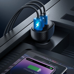 Зарядно за кола JOYROOM JR-CCD04 30W USB Type A / 2x USB Type C с LED дисплей черно - Img 11